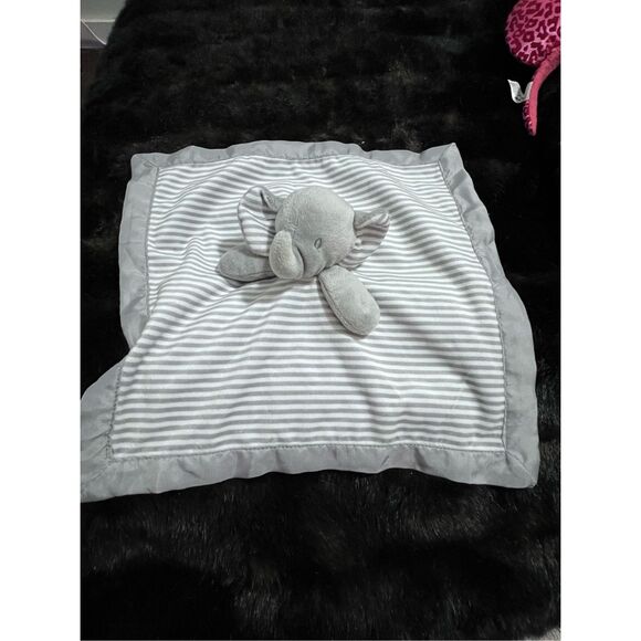 Circo used Gray plush Elephant baby Security Blanket white stripes satin lovey - Picture 1 of 3